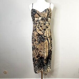 Vintage‎ BCBG Max Azria Collection Midi Dress Size 6 Brown Print Sleeveless 90s